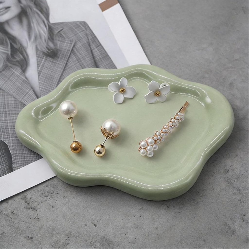 Small Trinket Dish Jewelry Tray for Women, Cute Ceramic Cloud Tray, Jewelry Ring Holder Dish for Keys, Candles, Perfume, Vanity Nightstand Decor Jewelry Plate Bowl, Friendship Birthday Gifts for Mom