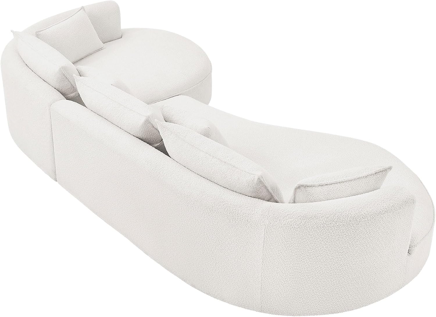 KEVINSPACE 128.15" Sofa Couch Modern Curved Cloud Round Sectional Couches Comfy with Pillows Luxury Chaise L Shape Upholstery for Living Room Apartment White Right Hand Facing