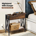 TooCust End Tables Living Room Set of 2, Narrow Side Table with Charging Station, 11.2"D x 24"W x 24"H, Flip Top End Table with USB Ports and Outlets, Couch End Tables Set of 2, Steel X-Shaped Frame