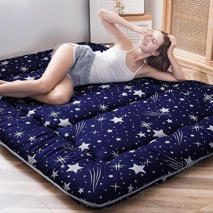 MAXYOYO Japanese Floor Mattress Futon Mattress, 4" Thicken Tatami Mat Sleeping Pad Foldable Roll Up Mat Boys Girls Dormitory Pad Kids Floor Lounger Pillow Bed, Charcoal Grey, Queen Size