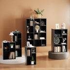 VECELO 3-Cube Open Bookcase, Small Bookshelf with Height Difference Shelves for Most Books, Horizontal Available, 2-Tier Storage Organizer for Home Office, Living Room,Vintage Black