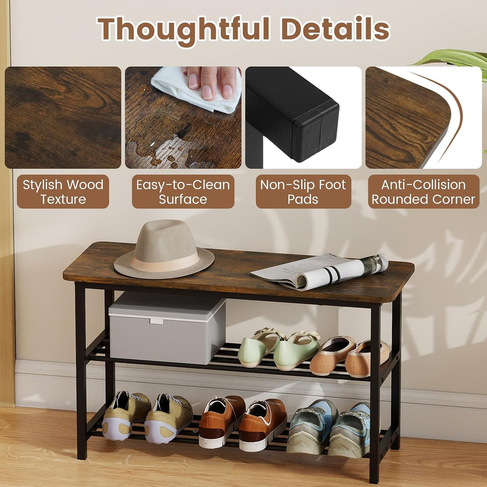 Giantex 3-Tier Shoe Bench, 32" L Shoe Organizer Storage Bench with Metal...