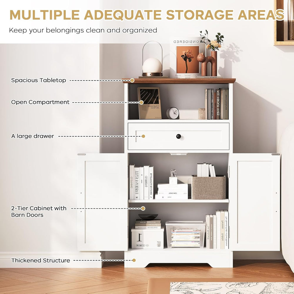 Floor Cabinet, Farmhouse Storage Cabinet with Barn Doors and Drawer, 11.81&qu...