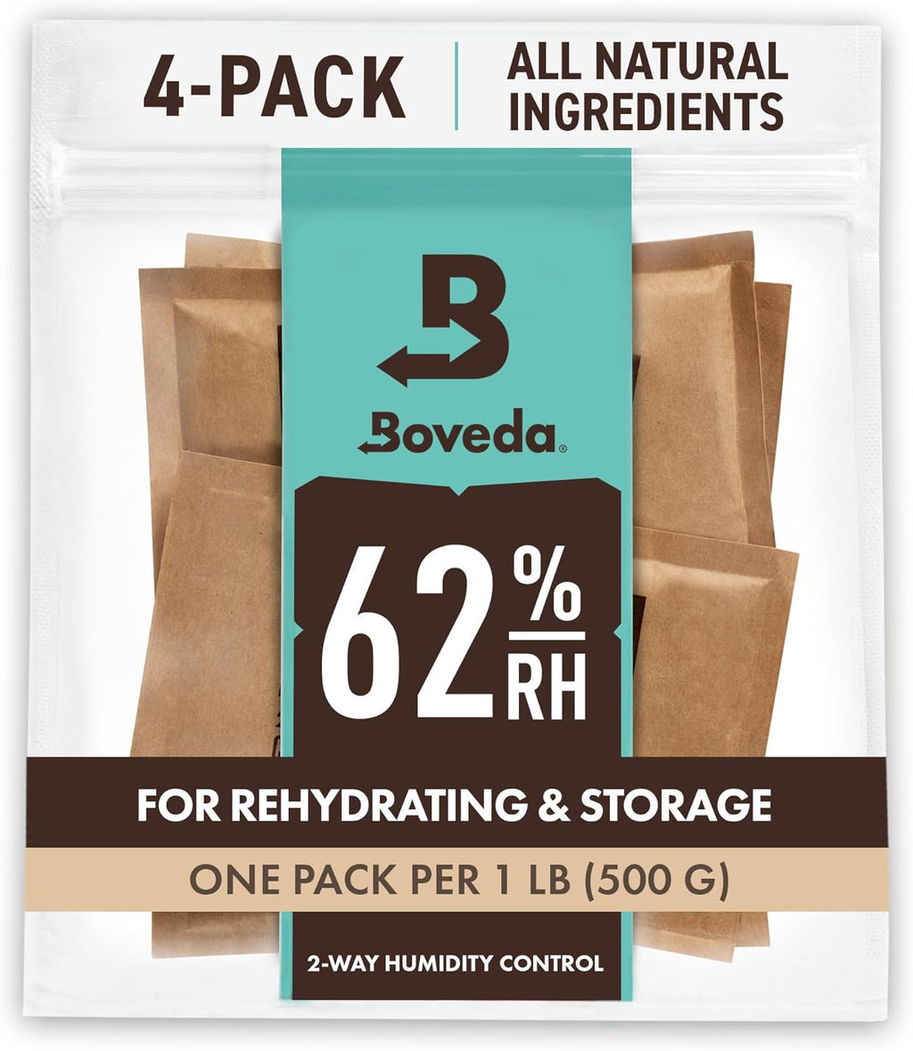 Boveda 62% Two-Way Humidity Control Packs For Storing 1 lb – Size 67 – 4 Pack – Moisture Absorbers for Storage Containers – Humidifier Packs – Hydration Packets in Resealable Bag