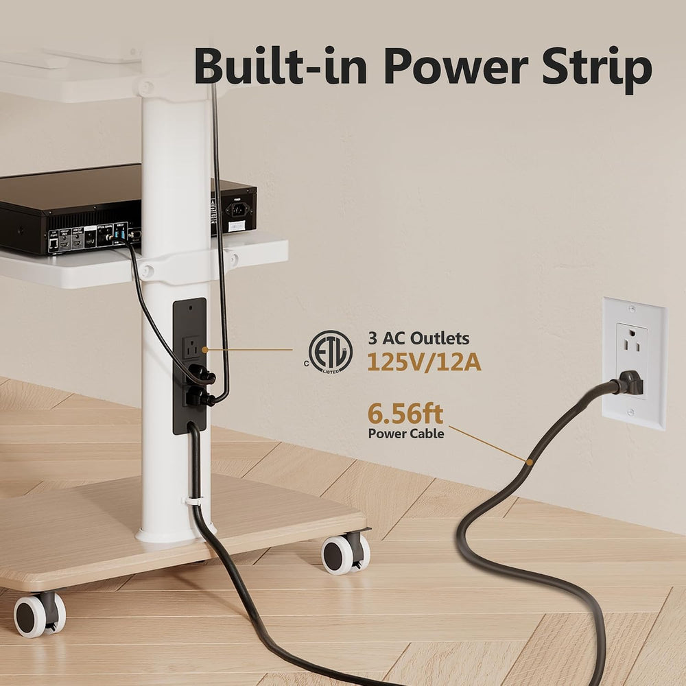 FITUEYES Rolling TV Stand with Power Outlets, for 32-75 InchTVs, White | Swiv...