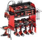 CCCEI Modular Power Tools Organizer with USB Charging Station, 4 Layer Drills and Battery Storage Wall Mount, Garage Shop Organization, Anniversary, Birthday, Gifts for Men, Father, 6FT Cord, Red.
