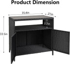 Garvee Patio Outdoor Wicker Storage Cabinet with Shelf, Powder Coated Steel, Patio Bar Table with 2-Door and Shelf, All Weather Resin Wicker, Patio Pool Garden Kitchen, Grey Table
