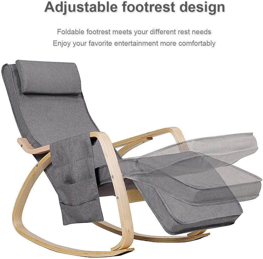 Relax Adjustable Lounge Rocking Chair with Pillow & Pocket Comfortable Ar...