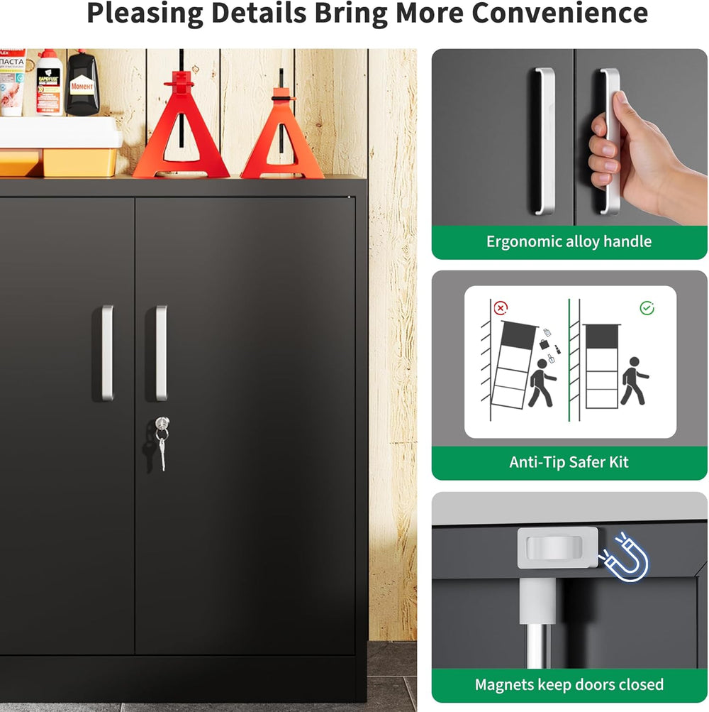 Metal Storage Cabinet with Locking Doors, 35.4" Steel Locker Organizer w...