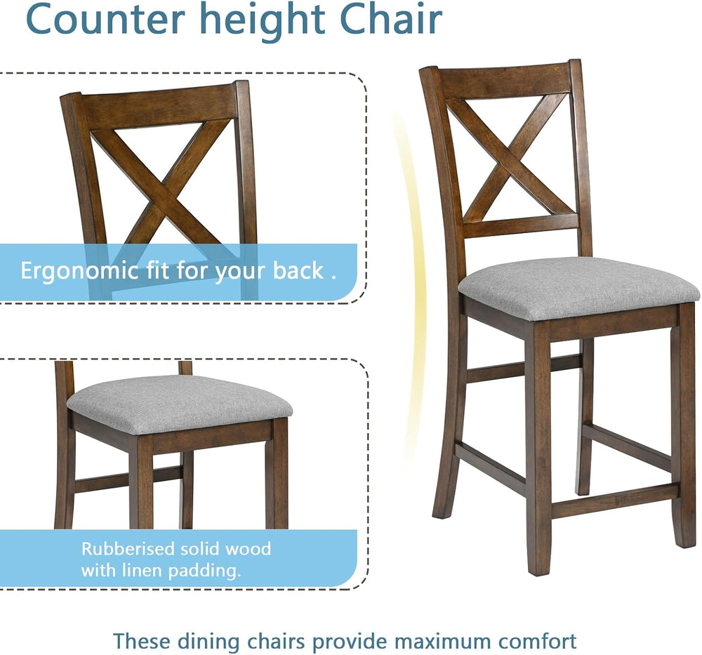 Merax Farmhouse Dining Table Set for 4, Counter Height Kitchen Table Set with...