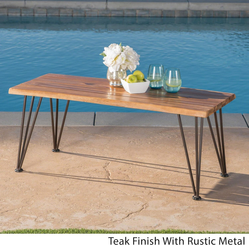 Industrial Acacia Wood Coffee Table Set, 3 Piece Living Room Table with Accen...
