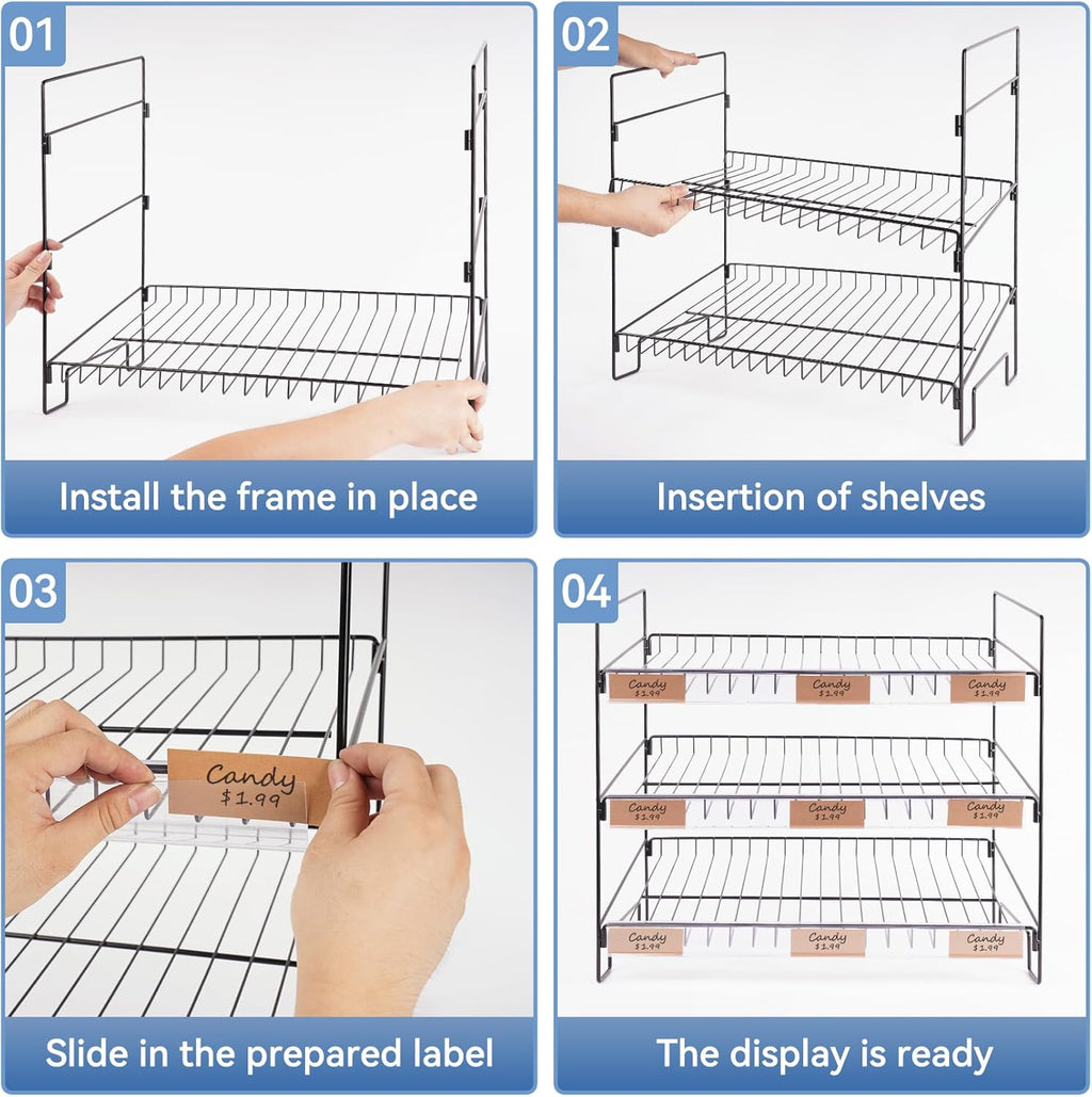 WWN Black 3-Tier Candy Display Rack 24 * 23 * 14inch Versatile Chip and Snack Stand for Countertop Retail, Concession Stands, and Supermarkets