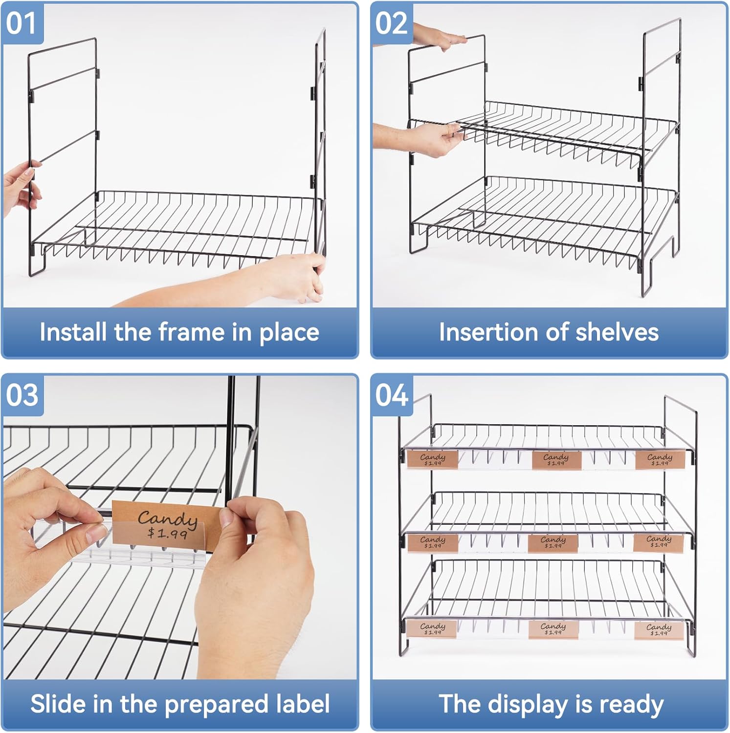 WWN Black 3-Tier Candy Display Rack 24 * 23 * 14inch Versatile Chip and Snack Stand for Countertop Retail, Concession Stands, and Supermarkets