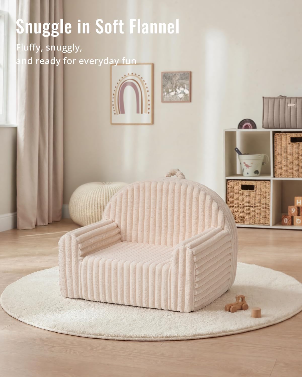Blissful Diary Kids Chair, Soft Kids Armchair, Comfortable Kids Couch Sofa for Reading Playing, Kids Furniture for Boys and Girls Gift,Cream White