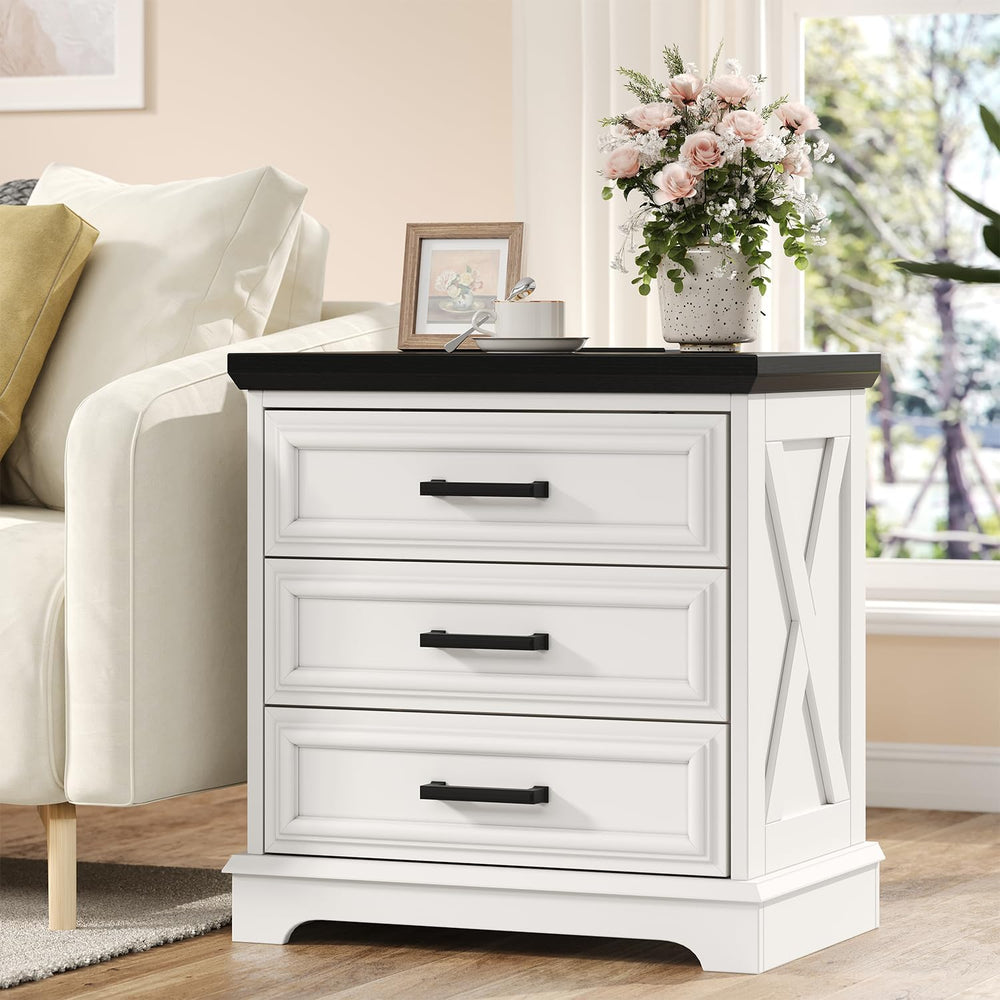 knoworld 24 Inch Wide Farmhouse Nightstands Set of 2 with Charging Station, W...