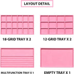 Frebeauty Jewelry Organizer Tray,Stackable Velvet Jewelry Trays,Drawer Inserts Earring Organizer For Women Jewelry Storage Display Case for Rings Stud Necklaces,Set of 6(Pink)