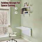 Pmnianhua Wall Mounted Folding Table, 31'' Floating Laptop Desk with Shelves, Foldable Drop Leaf Table, Wall Mount Fold Down Table for Laundry Room Kitchen Bar Home Office Small Space(White)