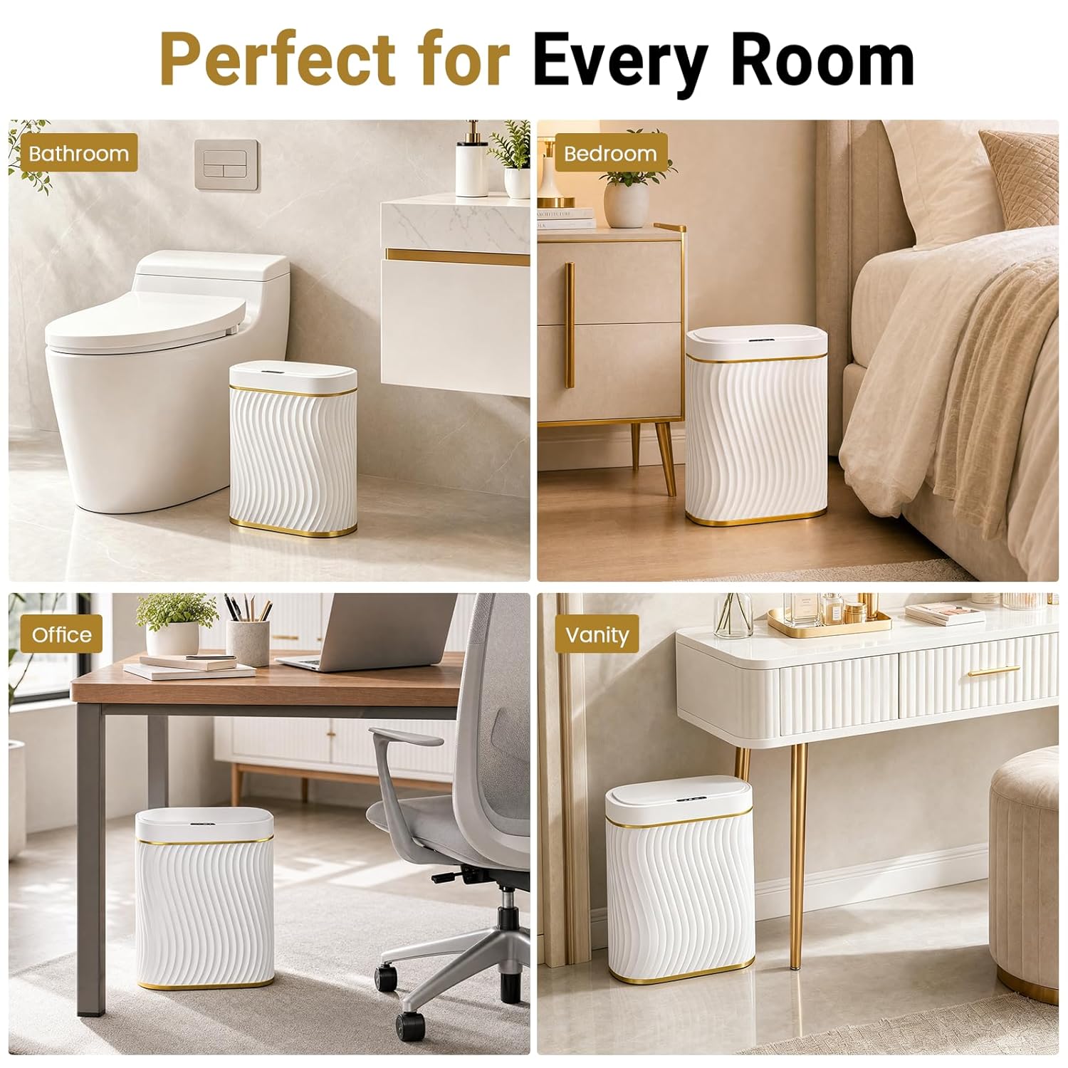 Ogikey Bathroom Trash Can with Lid, 5 Gallon Automatic Touchless Garbage Can, Motion Sensor Smart Trash Bin, Slim Waterproof Waste Bin for Living Room, Bedroom, Office, Kitche