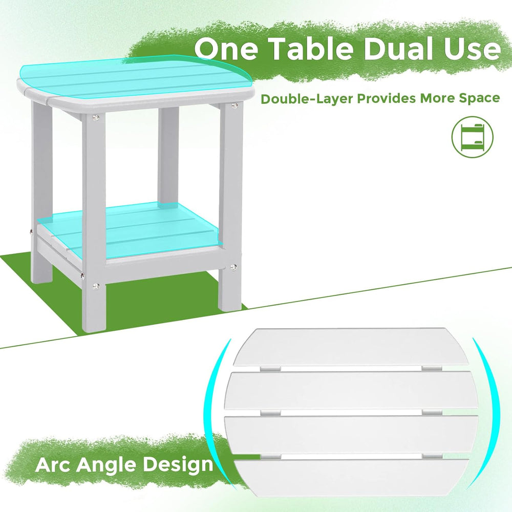 Adirondack Square Outdoor Side Table,2-Tier Storage Patio Side Table, HDPE En...