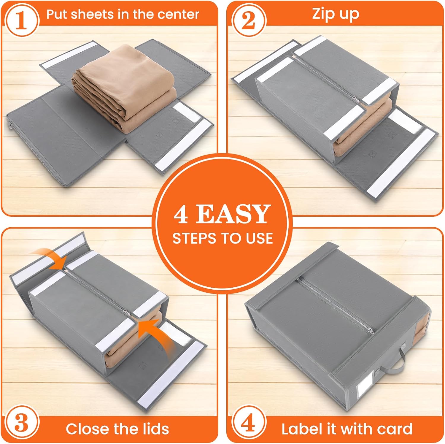 WOWBOX Bed Sheet Organizers and Storage,Closet Organizer Under Bed Storage | Bed Sheet Organizer with Label Cards & Clear Window for Bedding Sheets,Duvet Covers,Blankets (6 Pack,Gray)
