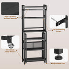 Recaceik 6-Tier Over The Toilet Storage Shelf with Cart, Freestanding Above Toilet Shelf Rack, Farmhouse Bathroom Organizer Shelves, Space Saver (Black)