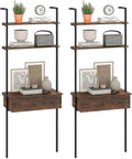 Giantex 4-Tier Ladder Bookshelf Set of 2, Wall Mounted Storage Shelf | Industrial Open Display Shelf w/2 Anti-Tipping Kits, Drawer & Metal Frame, Compact Storage Organizer for Living Room, Office