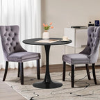 3-Pieces 31.5" Round Dining Table Set for 2, Black Dining Table & 2 Velvet Upholstered Dining Chairs for Kitchen Dining Room Apartment Small Space(Black Table & Grey Chairs)