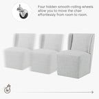 Upholstered Dining Chair with Casters Wingback Modern Side Armless Deskchair with Rollers for Diningroom Bedroom Livingroom Reading Room,Light Grey,4 Box