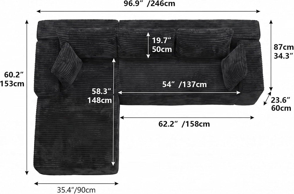 Couch Modular Sectional Sofa Cloud Couch | Oversized Deep-Seat Wide-Wale Cord...