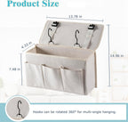 Bedside Caddy / Bedside Storage Organizer Hanging Bag with Three Options,Suitable for home beds, sofas, and dormitory beds—can hold magazines, books, phones, iPads, remote controls. (White)