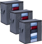 VENO 3 Pack Clothes Storage Bag Organizer with Reinforced Handle Thick Fabric for Comforters, Blankets, Bedding, Foldable with Sturdy Zipper, Clear Window, Reusable (Tall 16.3 Gallon)