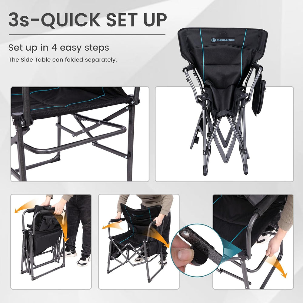 FUNDANGO Oversized Folding Chairs for Outside, Fully Padded Camping Director ...