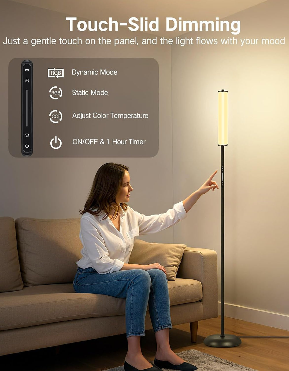 OUTON Bright Smart Floor Lamp with Remote, App & Touch Control, RGB Color...