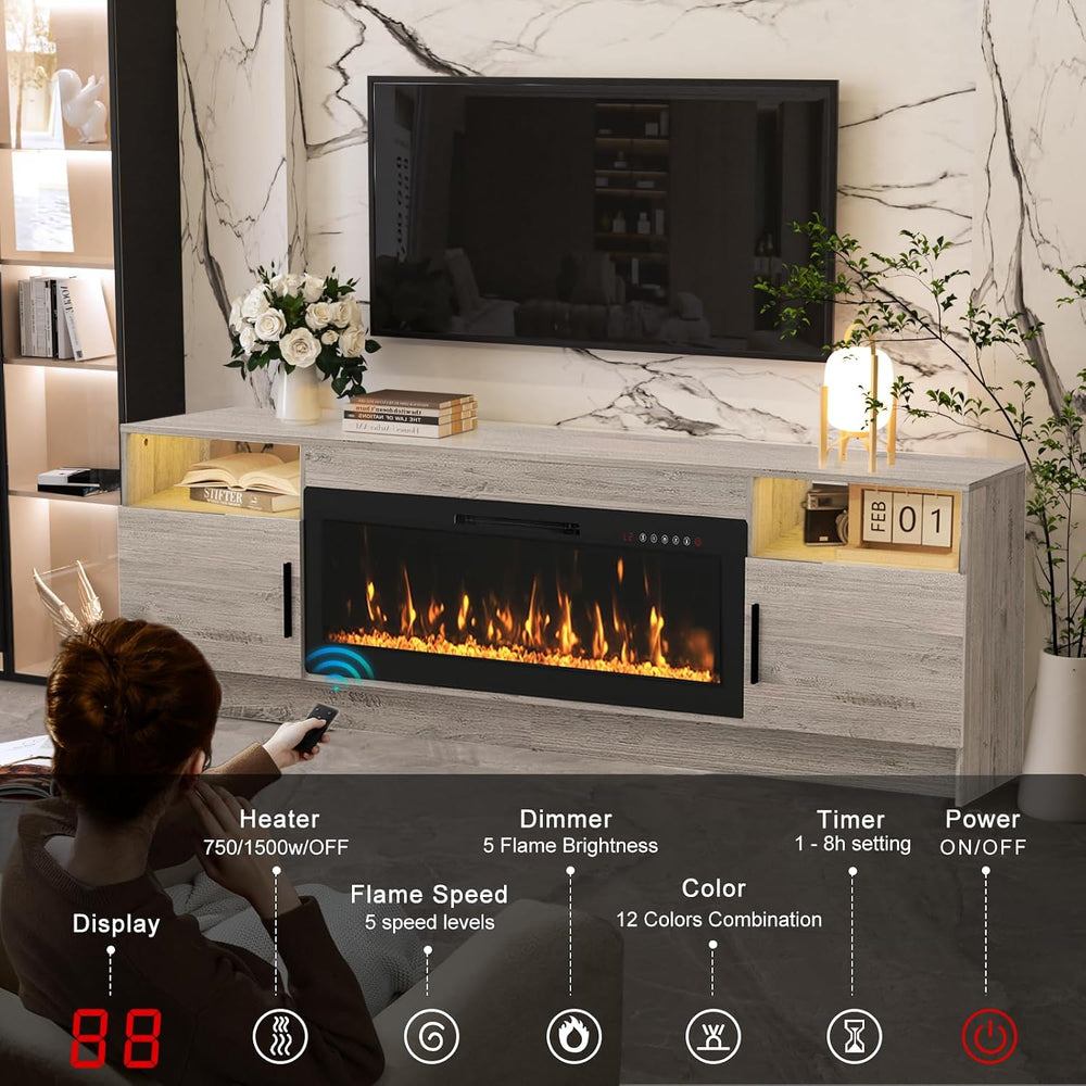 Kucreiheat Electric Fireplace TV Stand with Led Lights-42 Fireplace Entertain...