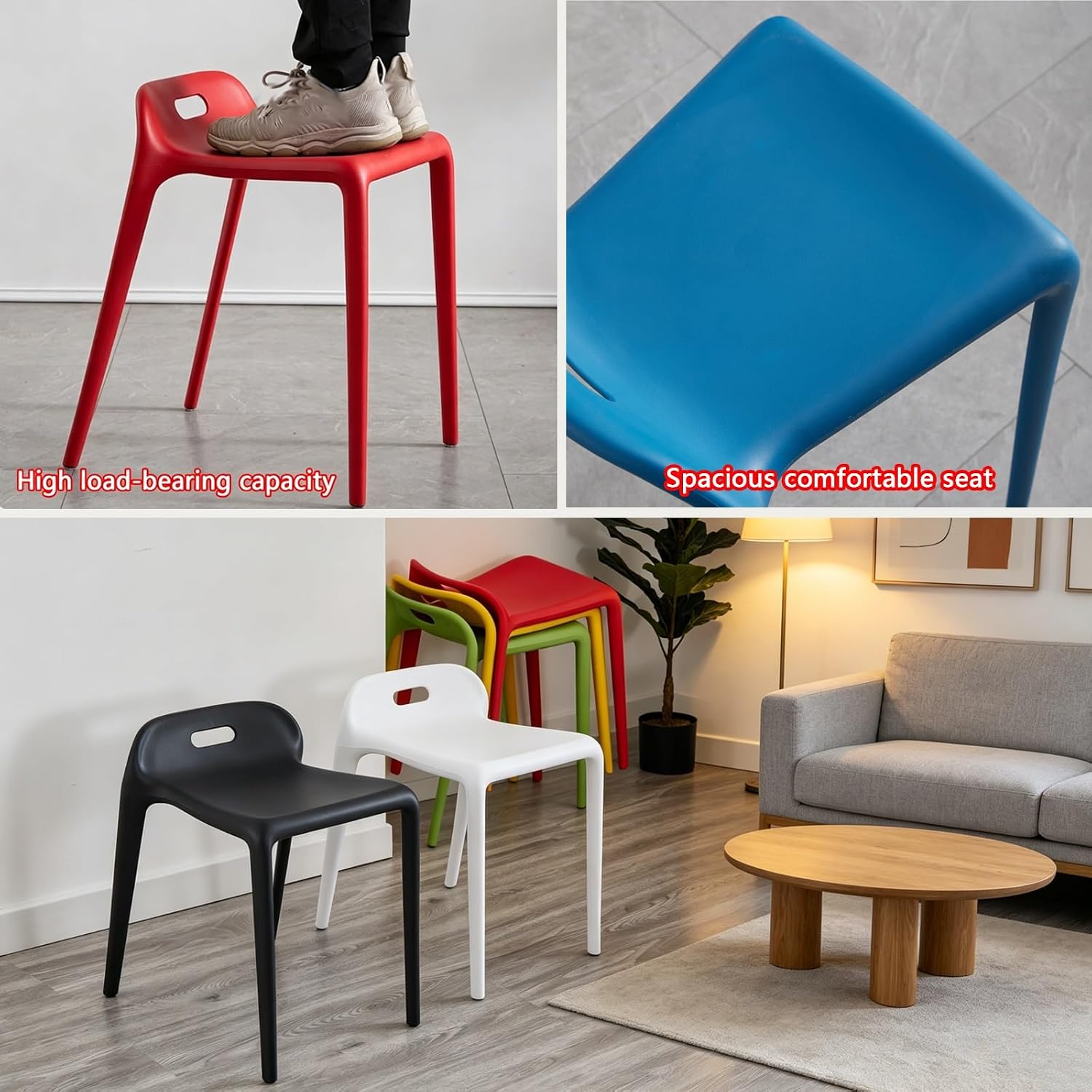 Thickened Plastic Backrest Chair, Wide Seat Plastic Stool, Waterproof Portable Chair, with Smooth Round Corners, for Parties, Home, Office(Green)