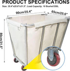 10 Bushel Laundry Cart with Wheels,Heavy Duty Industrial Rolling Commercial Home Beige Large Rolling Storage Laundry Basket, Stainless Steel Laundry Hamper Service Cart,260LBS Load
