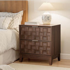 COLAMY Nightstand with Charging Station, 22" Modern Bed Side Table with 2 Storage Drawers and Chessboard Relieffor Bedroom, Dorm and Small Spaces - Walnut