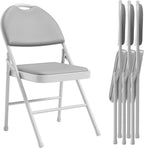 IDEALHOUSE 4 Pack Folding Chairs with PU Leather Padded Cushion, 350Lbs Capacity, Lightweight Ergonomic Design, Metal Frame, Indoor Outdoor Portable Stackable Seats for Home Office Party Events, Gray