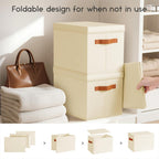 Storage Bins with Lids - Large Fabric Closet Bins with Lid, 6 Pack Clothes Organizers and Storage, Collapsible Stackable Cube Basket for Home, Office, Dorm, Beige