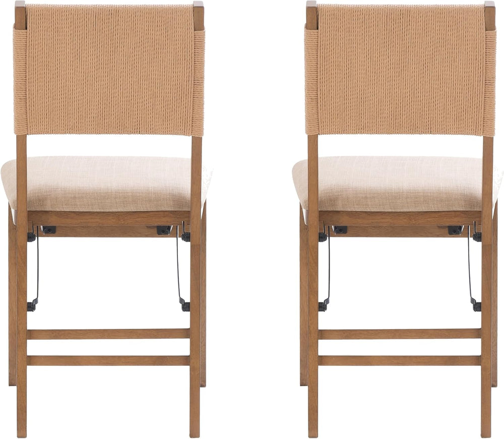 Bennett Natural Folding Chair with Rope Back and Linen Upholstered Seat Set o...