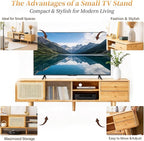 Tiita Rattan TV Stand for 55 65 Inch TV, Bamboo TV Cabinet with 2 Drawers, Boho Entertainment Center with Adjustable Shelf, Mid Century Modern Media Console for Bedroom, Living Room, Wood