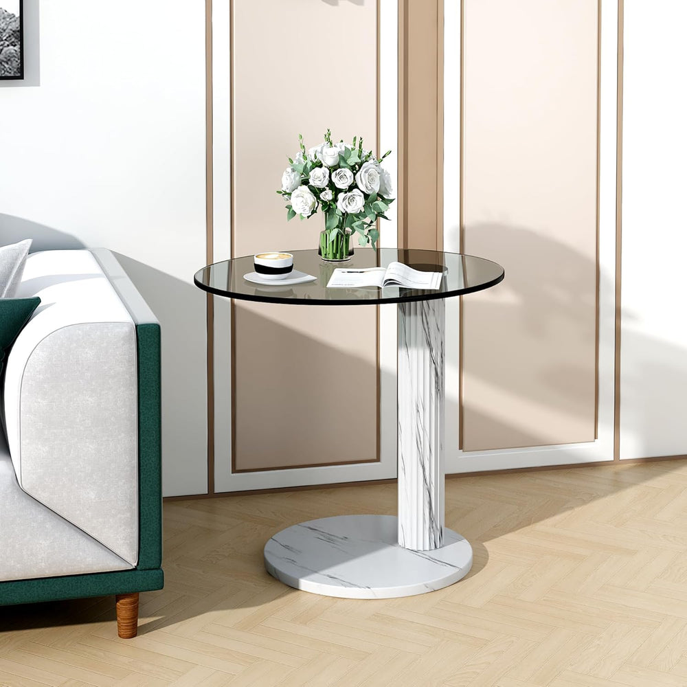 Hooseng Glass Round Coffee Table End Table, 22-Inch Modern Tempered Transpare...