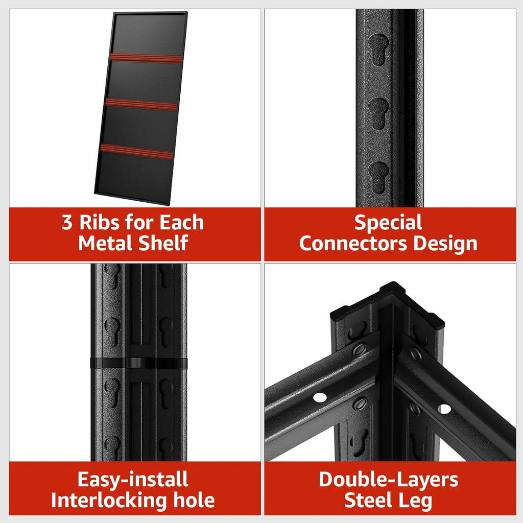 35" W Father&I Industrial Heavy-Dudy Garage Shelving Units/Systems: Metal 5-T Storage Shelves Adjustable for Basement/Closet/Tote/Kitchen/Pantry Organization, 72" H*35" W *15.7" D, Black