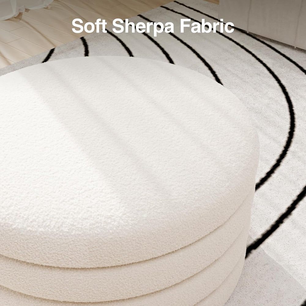 FiveWillowise 30 Inch Round Ottoman with Storage,Large Sherpa Coffee Table | ...