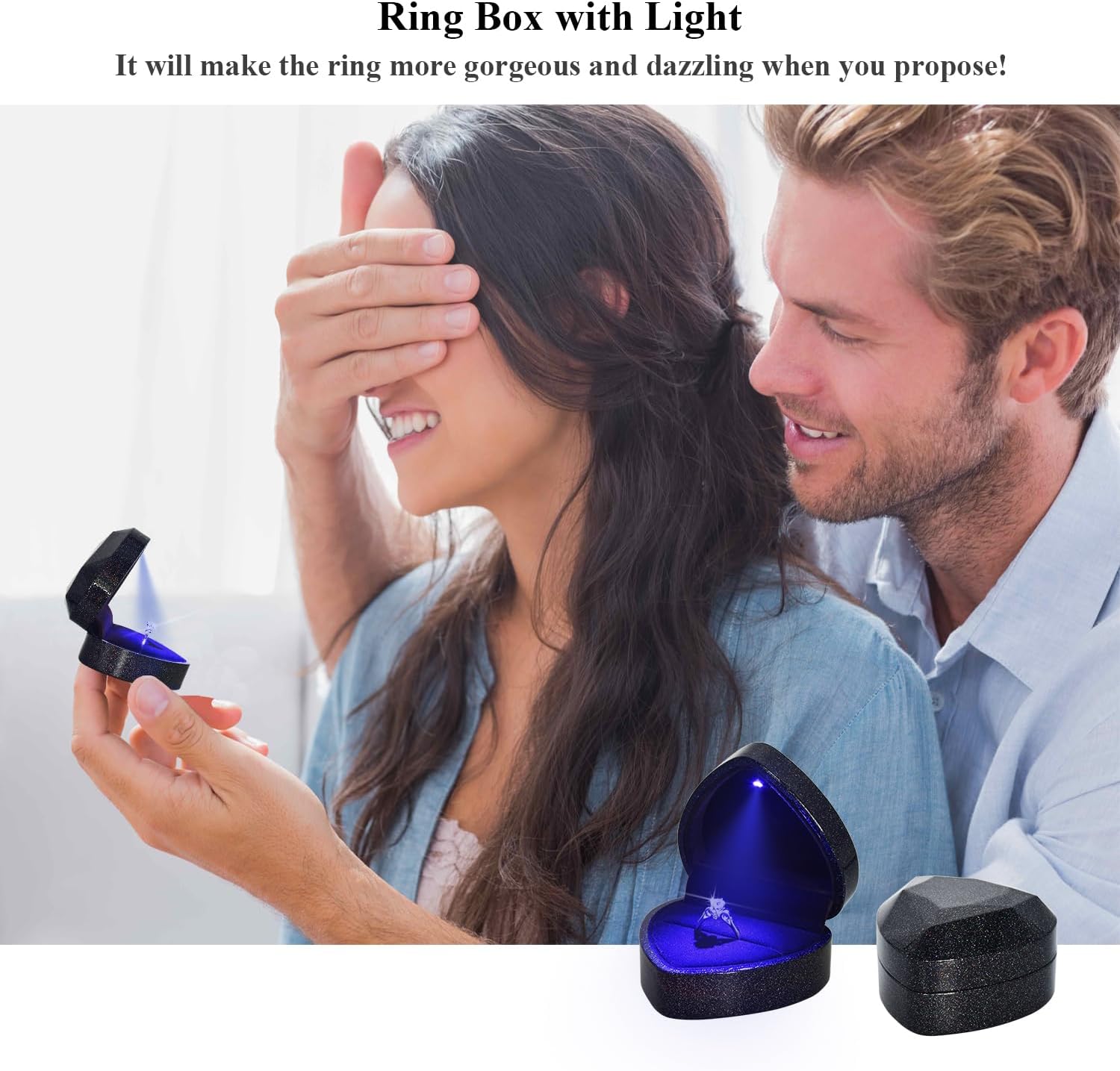 Luxury LED Lighted Ring Box - Heart Shaped Elegant Starry Sky Ring Case for Wedding Rings, Perfect for Engagement, Proposal, Anniversary, Ceremony, and Gift Giving