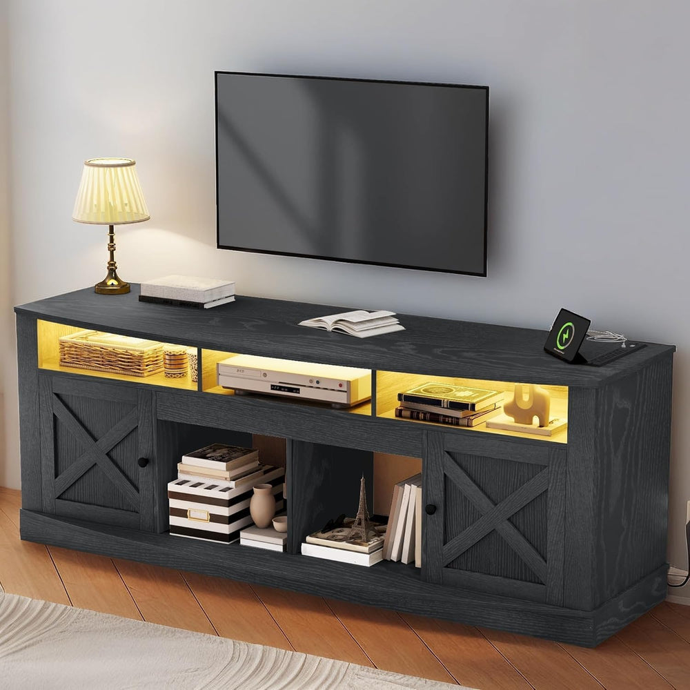 YITAHOME TV Stand with Curved Desktop for 75/80 Inch TVs, Black | Entertainme...