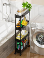 LEHOM 5.1" Slim Storage Cart - 4 Tiers Bathroom Organizer Mobile Shelving Unit Storage Rolling Utility Cart Slide Out Organizer for Kitchen Bathroom Laundry Narrow Places