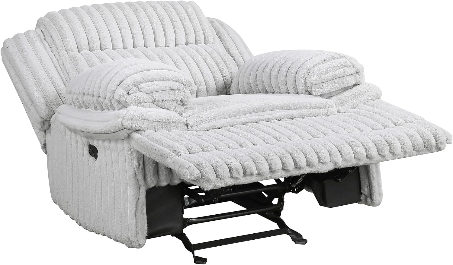 Lexicon Manual Glider Recliner Chair, Corduroy Manual Tab Pull Reclining Chair with Pillow Top Arms, Plush Cushions, Cozy Theater-Style Accent for Living Room/Bedroom, Easy Assembly, Gray