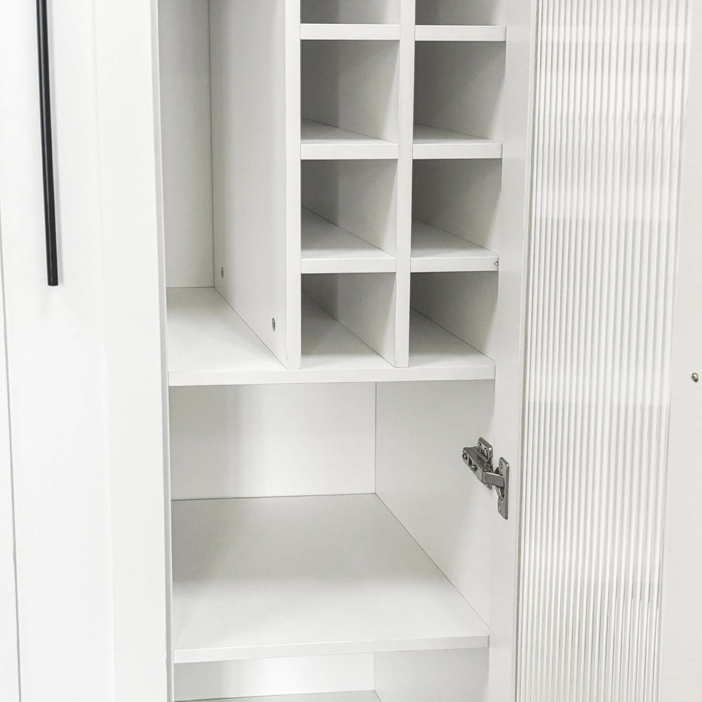 Pull-Out Kitchen Pantry Cabinet with Multi-Tier Shelves, Glass Doors & Sp...
