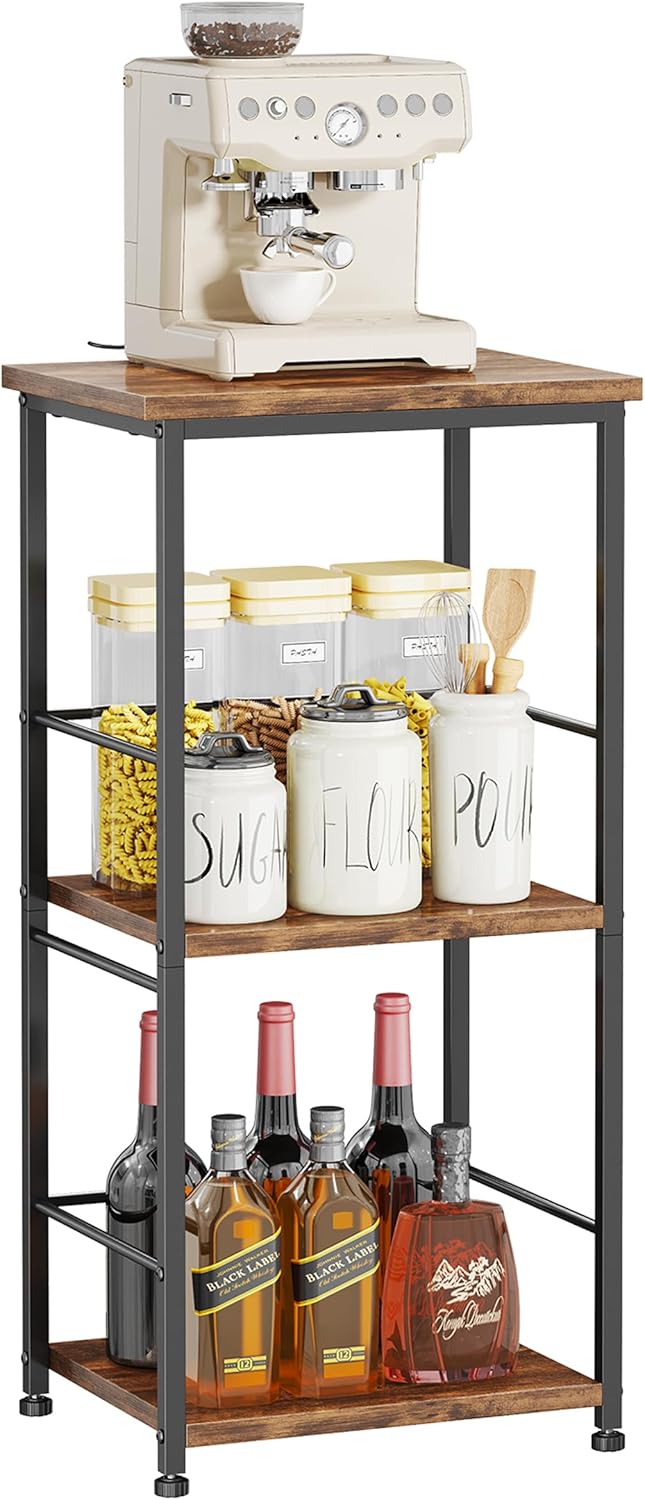 SWTYMIKI Coffee Bar Cabinet for Home - 3-Tier Sturdy Farmhouse Coffee Stand S...